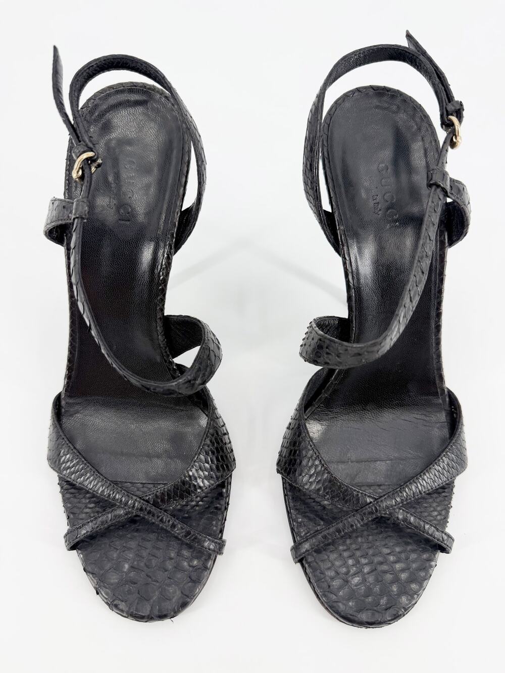 Gucci Vintage Black Python Snakeskin Strappy Heels Sandals Size 7.5 EU 37.5 Bag